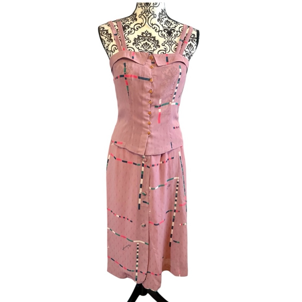 VINTAGE Tailored Two-Piece Set - Corset Top and Midi Skirt